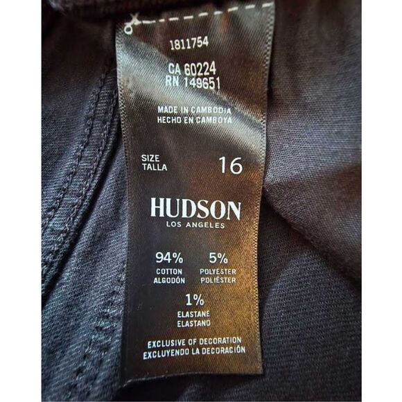 NWT Hudson Jeans Black Midrise Straight Flap Pocket Dark Grunge Biker Goth 16/36 - Picture 7 of 9